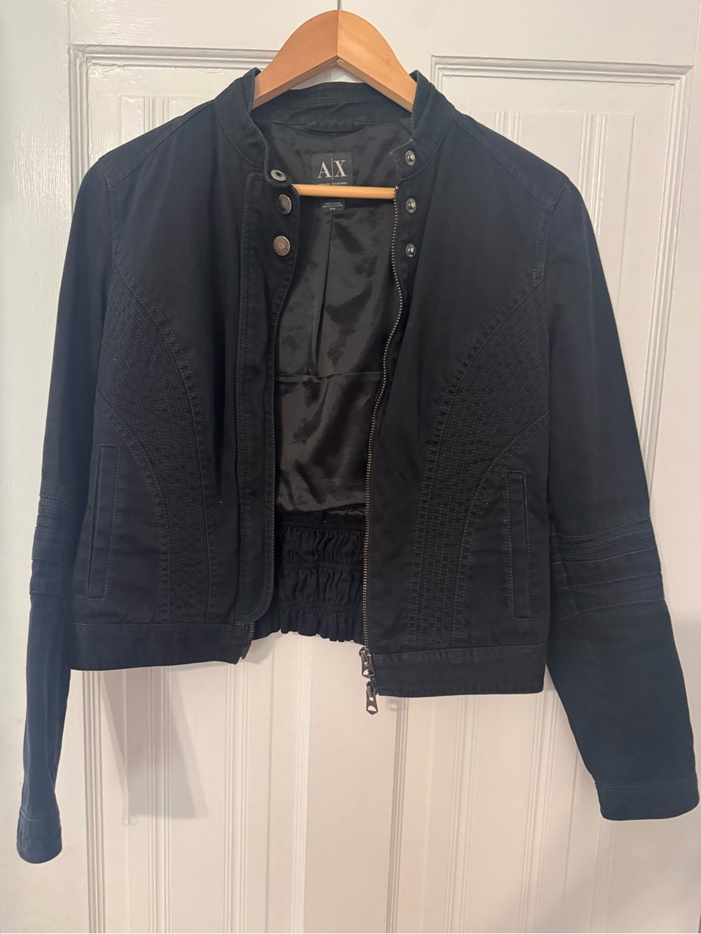 Armani Exchange Women's Black Zip-Front Utility Jacket